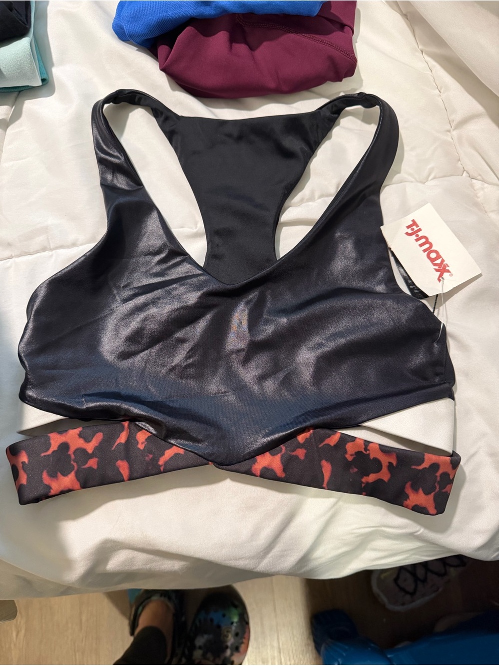 Beach Riot Black Shiny Racerback Swim Top with Red Camo size S